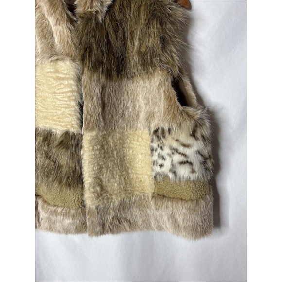 Anthropologie L Marlena Faux Fur Vest Leopard Patchwork‎ Women's Beige - Picture 4 of 10